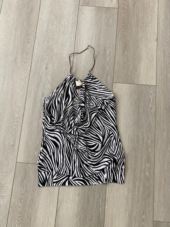 6 degrees Tops - Vintage Y2K Zebra Print Shell Detail Halter Top Size Large